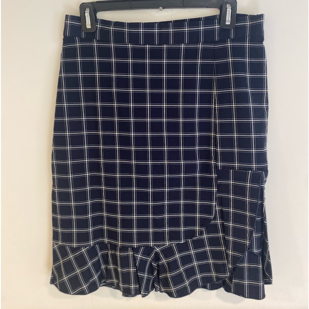 ASOS Y.A.S Navy Ruffle Checkered Skirt With Slit